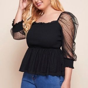 New Mesh Peplum Top 🖤